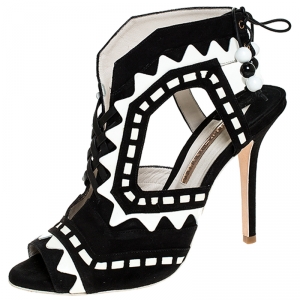  Sophia Webster Black/White Suede and Leather Riko Cut Out Sandals Size 41 