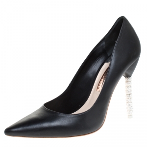 Sophia Webster Black Leather Crystal Embellished Heel Coco Pumps Size 41