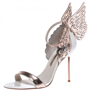 Sophia Webster Metallic Bronze And White Leather Evangeline Wing Ankle Strap Sandals Size 38.5