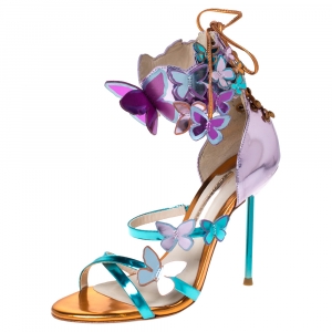 Sophia Webster Metallic Multicolor Leather Harmony Butterfly Ankle Cuff Sandals Size 35