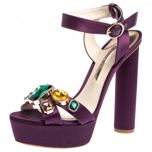 Sophia Webster Purple Satin Amanda Crystal Embellished Cross Strap Sandals Size 41