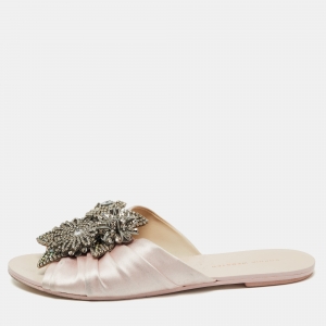 Sophia Webster Light Pink Satin Lilico Flat Slides Size 40