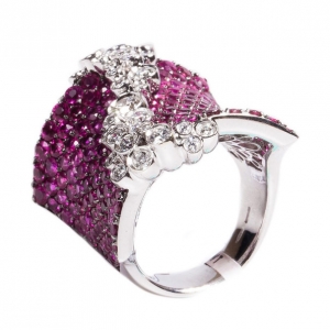 Stefan Hafner Fancy Rubies and Diamonds 18K White Gold Ring Size 54