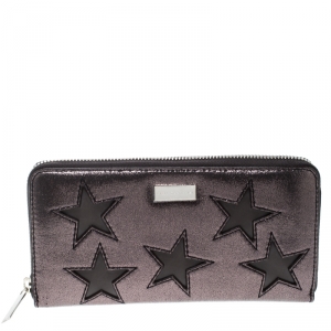 Stella McCartney Metallic Black Faux Leather Stars Zip Around Wallet