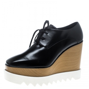 Stella McCartney Black Faux Leather Elyse Platform Derby Size 39.5
