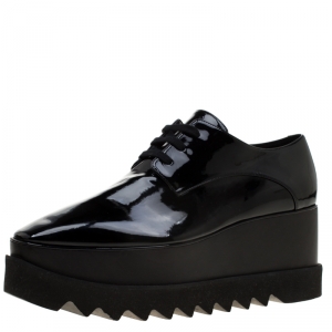 Stella McCartney Black Faux Patent Leather Elyse Platform Derby Size 41
