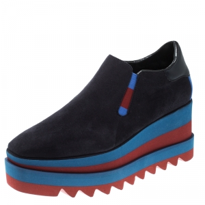Stella McCartney Blue Faux Suede Elyse Slip On Platform Sneakers Size 38