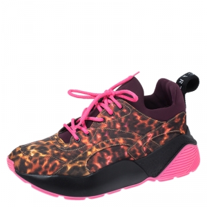 Stella McCartney Multicolor Leopard Print Fabric Eclypse Lace Up Sneakers Size 40