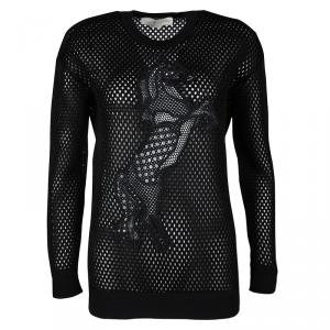 Pre Owned Stella McCartney Black Mesh Horse Embroidered Sweatshirt XS