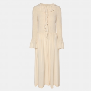 Pre Owned Stella McCartney Beige Crepe Long Sleeve Jumpsuit S