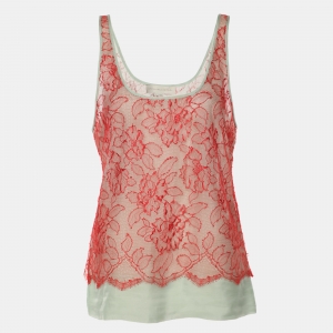 Pre Owned Stella McCartney Red/Mint Lace and Chiffon Sleeveless Tops S