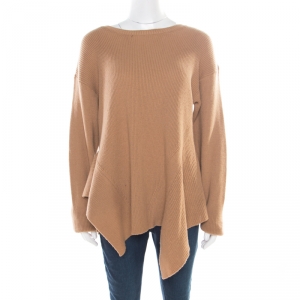 Pre Owned Stella McCartney Toffee Brown Ribbed Knit Wool Handkerchief Hem Sweater M