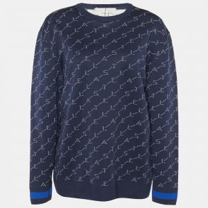 Stella McCartney Navy Blue Logo Intarsia Cotton Knit Crewneck Sweatshirt S