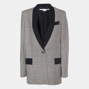 Pre Owned Stella McCartney Grey Checkered Patterned Wool Overcoat S