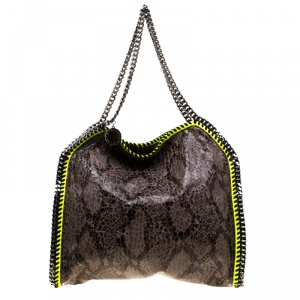 Stella McCartney Taupe/Neon Green Faux-Python Falabella Tote Bag