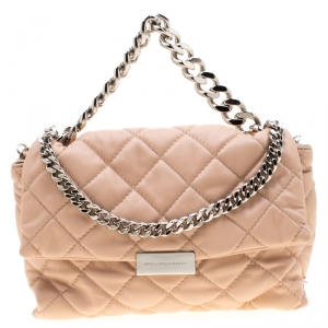 Stella McCartney Beige Quilted Faux Leather Medium Beckett Chain Shoulder Bag