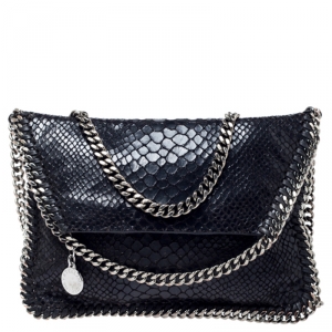 Stella McCartney Black Python Faux Leather Falabella Flap Bag    
