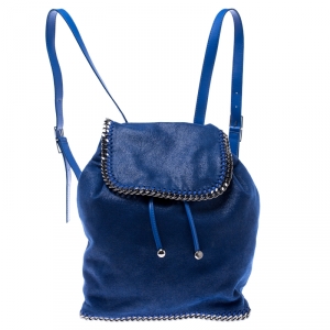Stella McCartney Blue Faux Leather Falabella Shaggy Backpack