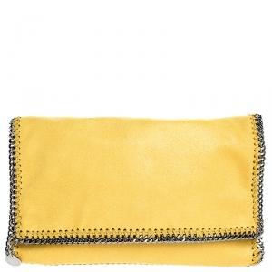 Stella McCartney Yellow Faux Leather Falabella Flap Clutch