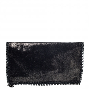 Stella McCartney Black Faux Leather Falabella Fold Over Clutch