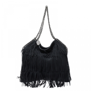 Stella McCartney Black Faux Suede Falabella Fringed Tote