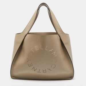 Pre Owned Stella McCartney Beige Faux Leather Perforated Logo Tote