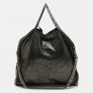Pre Owned Stella McCartney Metallic Black Faux Leather Small Falabella Tote