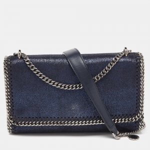 Pre Owned Stella McCartney Metallic Blue Faux Suede Falabella Flap Shoulder Bag