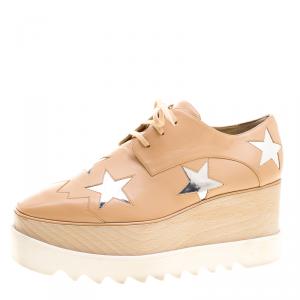 Stella McCartney Beige Faux Leather Elyse Star Platform Lace Up Derby Size 39
