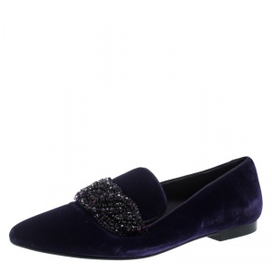 Stella McCartney Purple Velvet Crystal Embellished Smoking Slippers Size 38.5