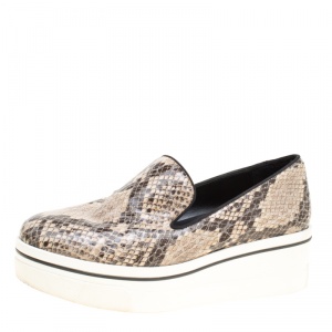 Stella McCartney Beige Faux Python Platform Slip On Sneakers Size 38