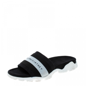 Stella McCartney Black Faux Suede and Fabric Sporty Slides Size 38