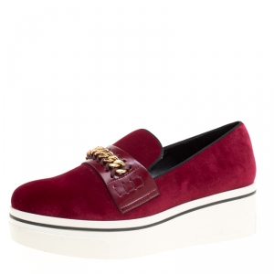 Stella McCartney Maroon Velvet Binx Chain Platform Loafers Size 39