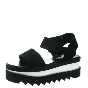 Stella McCartney Black Faux Nubuck Triple Platform Velcro Sandals Size 39