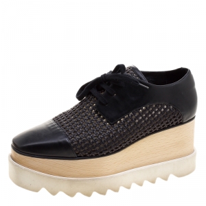 Stella McCartney Black Woven Faux Leather Canyon Wicker Elyse Platform Brogues Size 36