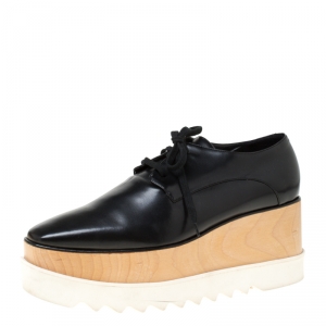 Stella McCartney Black Faux Leather Elyse Platform Derby Size 41