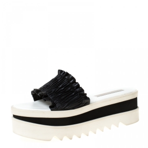 Stella McCartney Black Ruffle Faux Leather Platform Slide Size 41