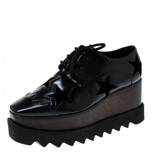 Stella McCartney Black Faux Leather Elyse Star Platform Derby Size 36.5