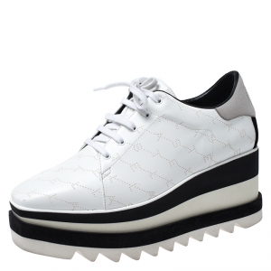 Stella McCartney White Perforated Logo Faux Leather Elyse Platform Sneakers Size 37.5
