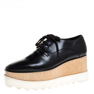 Stella McCartney Black Faux Leather Elyse Platform Derby Size 37