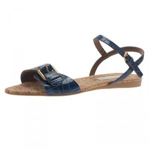 Stella McCartney Blue Faux Croc Linda Flat Sandals Size 41