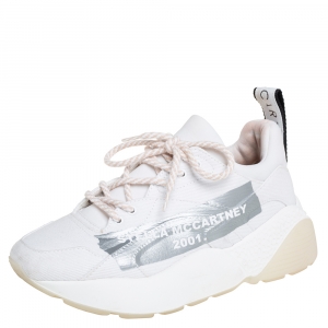 Pre Owned Stella McCartney White Canvas And Fabric Low Top Sneakers Size 37