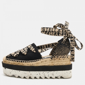 Stella McCartney Black/Beige Canvas and Jute Gaia Platform Espadrille Flats Size 37