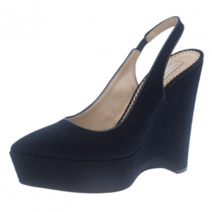 Stella McCartney Blue Canvas Slingback Wedges Size 39.5