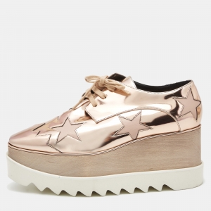 Stella McCartney Metallic Pink Faux Leather and Wood Elyse Star Platform Derby Sneakers Size 39