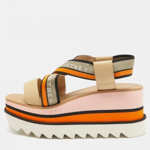 Stella McCartney Multicolor Faux Leather and Canvas Wedge Sandals 37