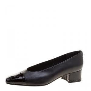 Stuart Weitzman Black Leather with Embossed Croc Cap Toe Pumps Size 38