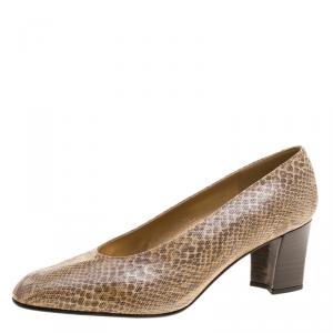Stuart Weitzman Beige Snakeskin Print Leather Pumps Size 38