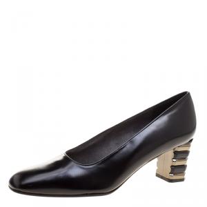 Stuart Weitzman Black Leather Tiered Heel Pumps Size 38.5