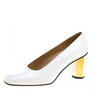 Stuart Weitzman White Leather Hexagon Heel Pumps Size 38